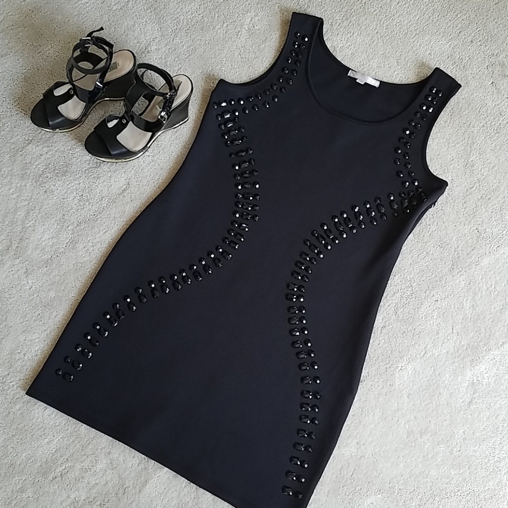 Flattering, Stretchy Black Jeweled Dress